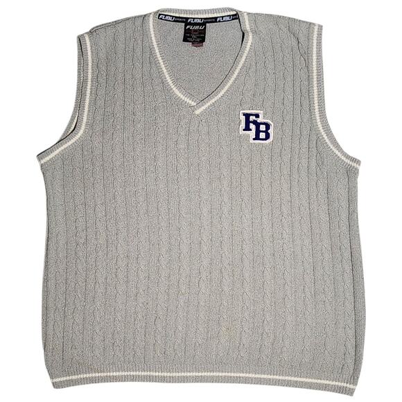 Vintage FUBU Sweater Vest Mens Size XXL Gray Preppy Stripes Cable Knit 90s Y2K - Picture 1 of 8